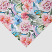 Floral Pattern Birds Foliage Flowers Green Blue Tissuepapier (Detail)