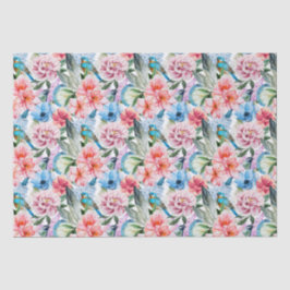 Floral Pattern Birds Foliage Flowers Green Blue Tissuepapier