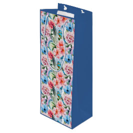 Floral Pattern Birds Foliage Flowers Green Blue Wijn Cadeautas