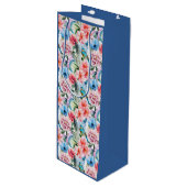 Floral Pattern Birds Foliage Flowers Green Blue Wijn Cadeautas (Voorkant Gekanteld)