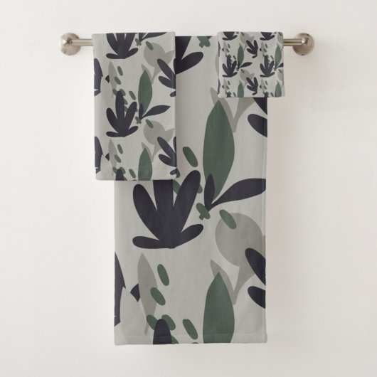Floral Pattern Black and Green Camouflage Bad Handdoek (Insitu)