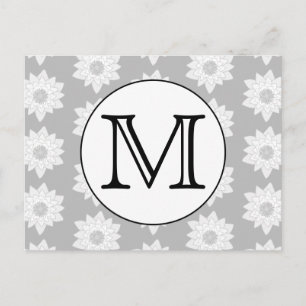 Floral Pattern, Black and White Custom Monogram. Briefkaart