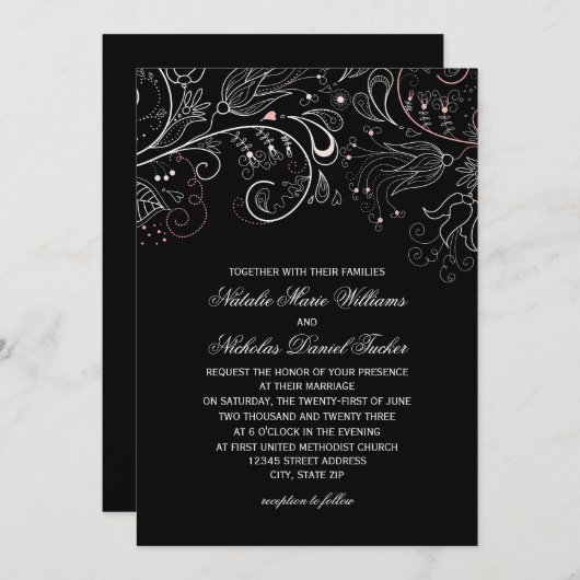Floral Pattern Black Tulip - Weddenschap Kaart (Voorkant / Achterkant)