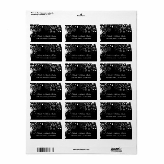 Floral Pattern Black/White - Adresetiketten Etiket (Full Sheet)