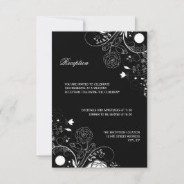 Floral Pattern Black/White - Reception Invitation Kaart