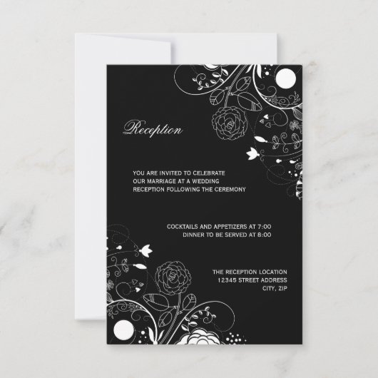 Floral Pattern Black/White - Reception Invitation Kaart (Voorkant)