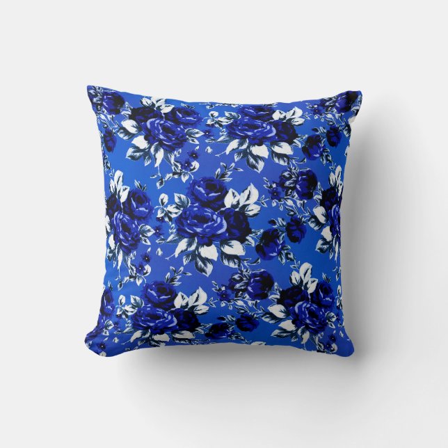  Floral Pattern | Blauw wit en zeemacht Kussen (Voorkant)