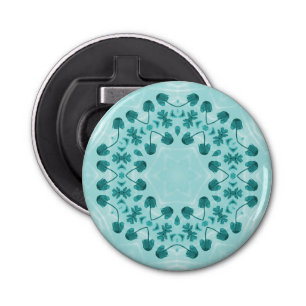 Floral Pattern, Blauwgroen blauw Button Flesopener