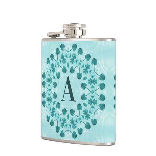 Floral Pattern, Blauwgroen blauw Initiaal Heupfles (Links)