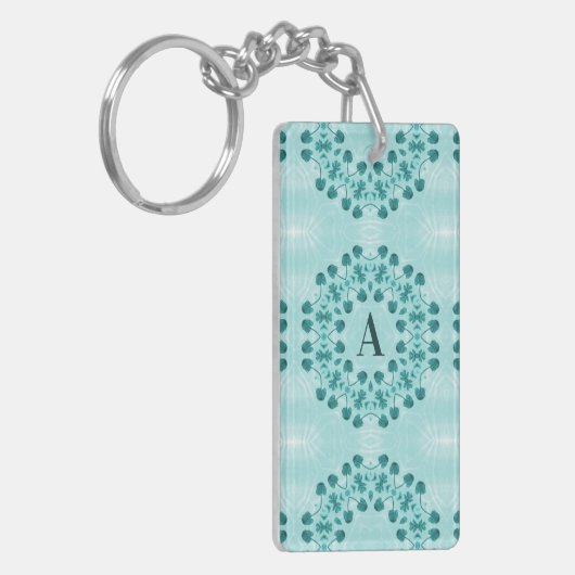 Floral Pattern, Blauwgroen blauw Initiaal Sleutelhanger (Voorkant Links)