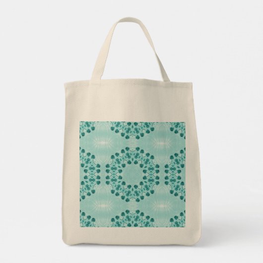 Floral Pattern, Blauwgroen blauw Initiaal Tote Bag (Achterkant)