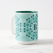 Floral Pattern, Blauwgroen blauw Initiaal Tweekleurige Koffiemok (Voorkant links)