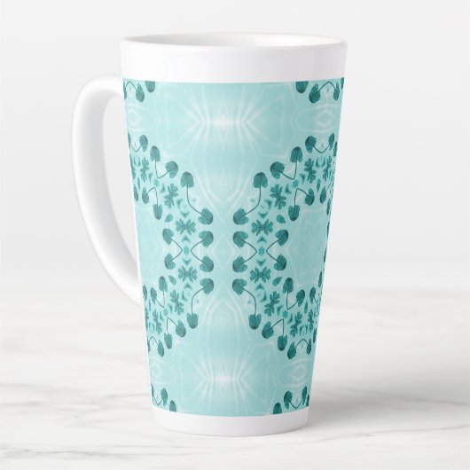 Floral Pattern, Blauwgroen blauw Latte Mok (Linkerhoek)