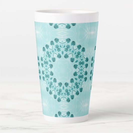 Floral Pattern, Blauwgroen blauw Latte Mok (Voorkant)