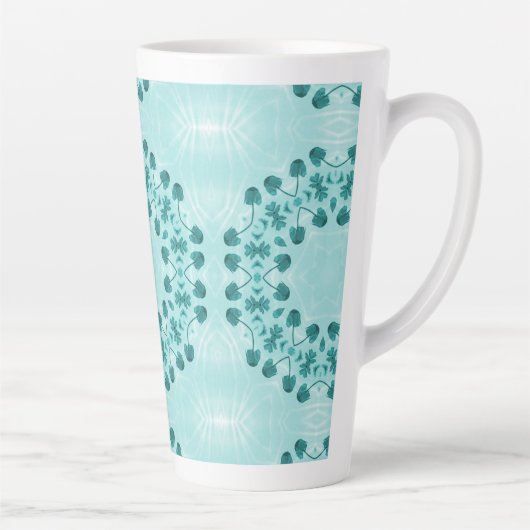 Floral Pattern, Blauwgroen blauw Latte Mok (Rechts)