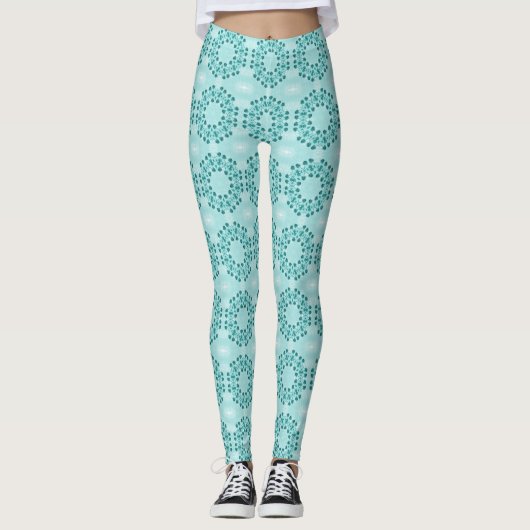 Floral Pattern, Blauwgroen blauw Leggings (Voorkant)