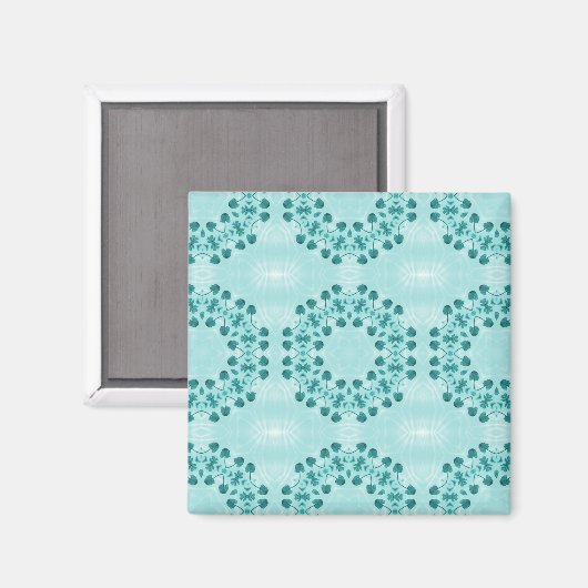 Floral Pattern, Blauwgroen blauw Magneet (Voorkant / Achterkant)