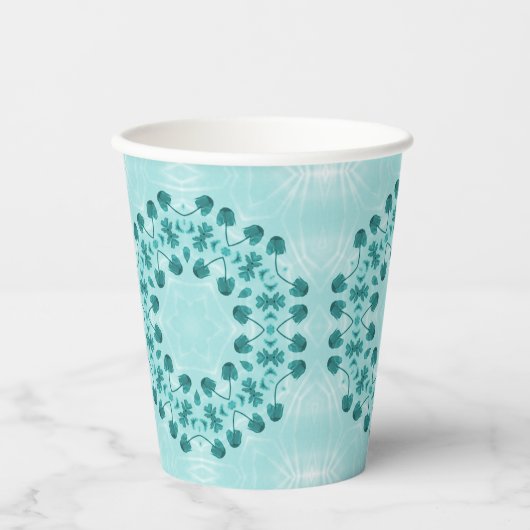 Floral Pattern, Blauwgroen blauw Papieren Bekers (Voorkant)