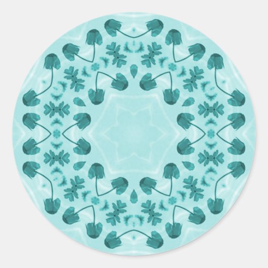 Floral Pattern, Blauwgroen blauw Ronde Sticker (Voorkant)