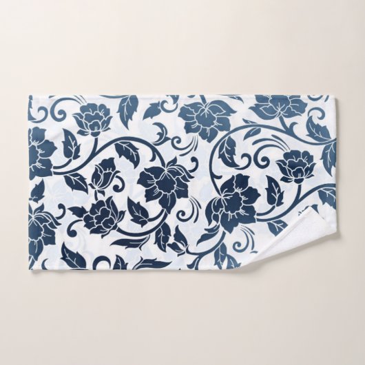 Floral Pattern Blauwgroen en Navy Blue Hand Towel Handdoek (Handdoek)