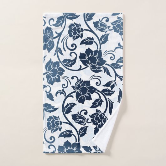 Floral Pattern Blauwgroen en Navy Blue Hand Towel Handdoek (Handdoek)