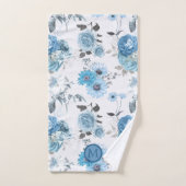 Floral Pattern Blue Border Monogram Bad Handdoek (Handdoek)