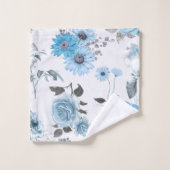 Floral Pattern Blue Border Monogram Bad Handdoek (Wasdoekje)