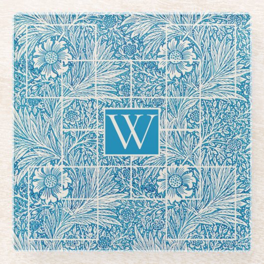  Floral Pattern Blue en White Glazen Onderzetter (Voorkant)