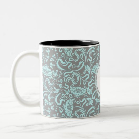 Floral Pattern Blue Grey Monogram Mok (Links)