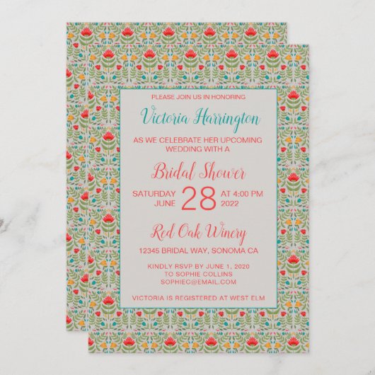  Floral Pattern Bridal Shower Kaart (Voorkant / Achterkant)