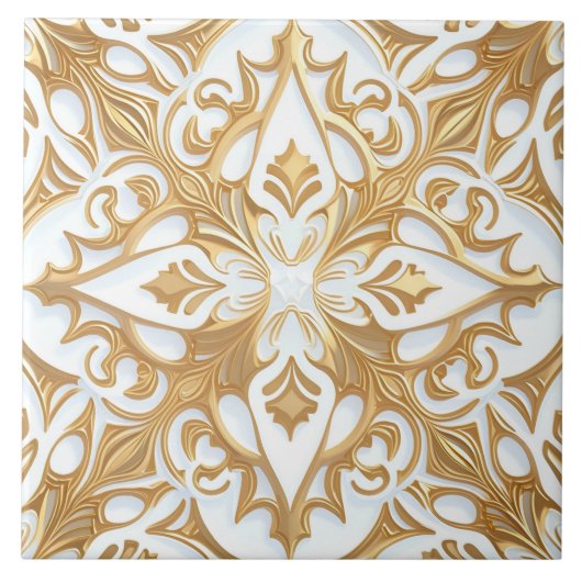 Floral Pattern Ceramic White Gold Tegeltje (Voorkant)