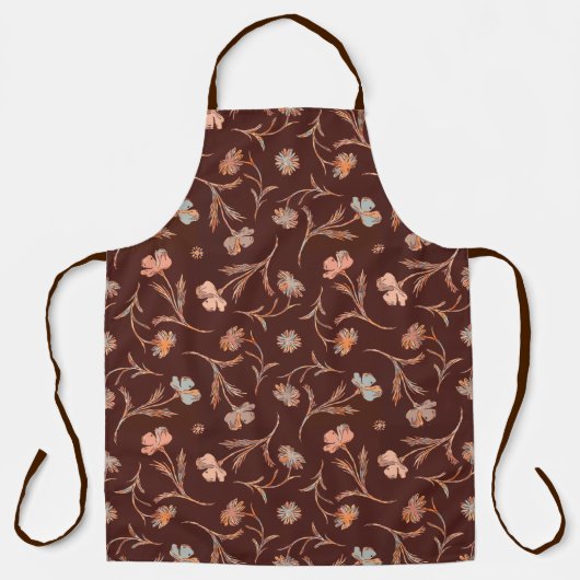 Floral Pattern Classy Herfst Brown Autumnal Libert Schort (Voorkant)