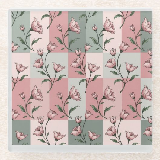 Floral Pattern Coaster Glazen Onderzetter (Voorkant)