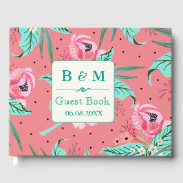 Floral Pattern - Coral Pink Personalized Guestbook Gastenboek