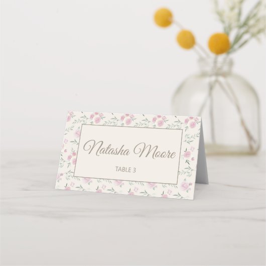 Floral Pattern Creme Folded Place Card Plaatskaartje (Voorkant)