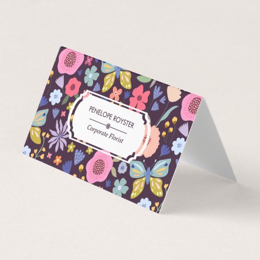 Floral Pattern Dark Plum & Mauve Business Card Visitekaartje (Voorkant)