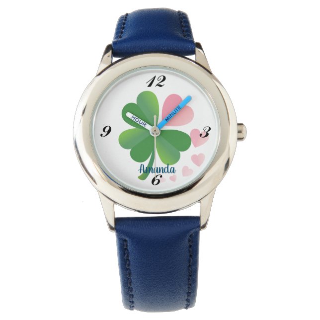 "Floral Pattern" Design Custom eWatch Blauw Horloge (Voorkant)