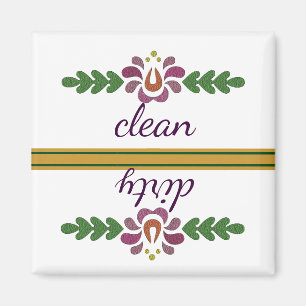 Floral Pattern Dishwasmachine Magnet Clean & Dirty
