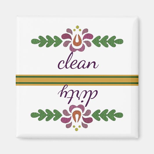 Floral Pattern Dishwasmachine Magnet Clean & Dirty (Voorkant)