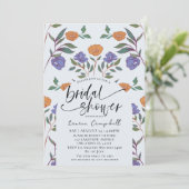 Floral Pattern Dusty Blue en Oranje Vrijgezellenfe Kaart (Staand voorkant)