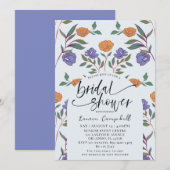 Floral Pattern Dusty Blue en Oranje Vrijgezellenfe Kaart (Voorkant / Achterkant)