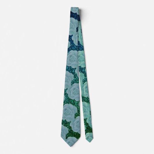 Floral Pattern Dusty Blue Green Glitter Gift Favor Stropdas (Voorkant)
