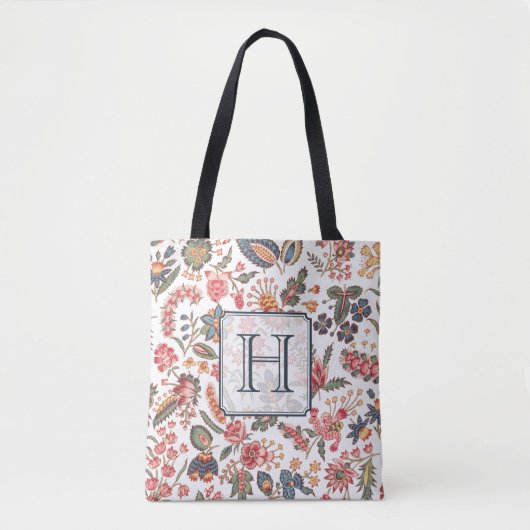 Floral Pattern Elegant Monogrammed Tote Bag (Voorkant)
