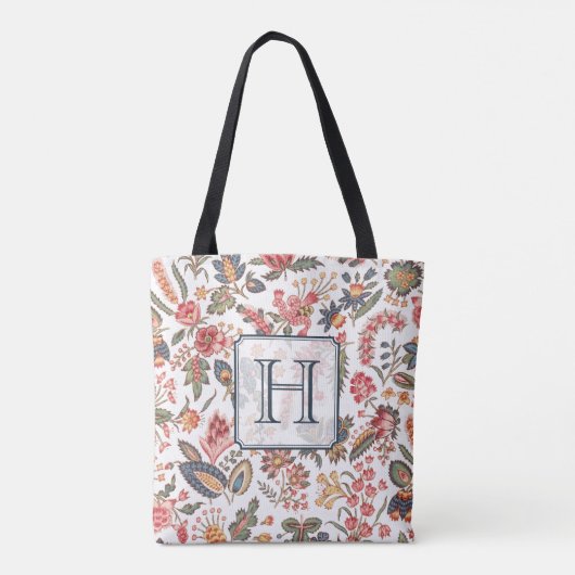 Floral Pattern Elegant Monogrammed Tote Bag (Achterkant)