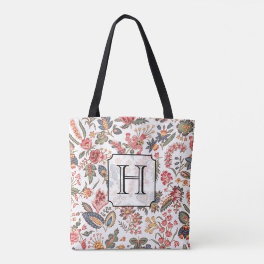 Floral Pattern Elegant Monogrammed Tote Bag (Achterkant)