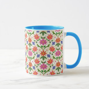Floral Pattern en Polka Dots op Ecru Mok