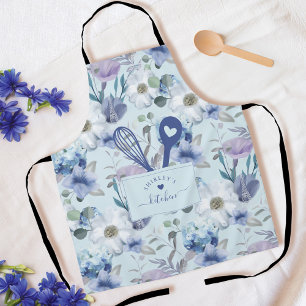 Floral Pattern Faux Stitched Pocket Spoon & Whisk Schort