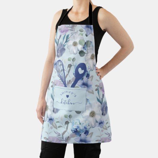 Floral Pattern Faux Stitched Pocket Spoon & Whisk Schort (Insitu)