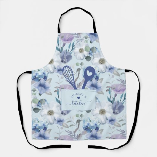 Floral Pattern Faux Stitched Pocket Spoon & Whisk Schort (Voorkant)