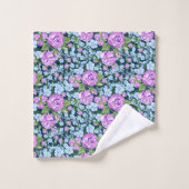Floral Pattern Flowers in Full Bloom Blue Paars Bad Handdoek (Wasdoekje)